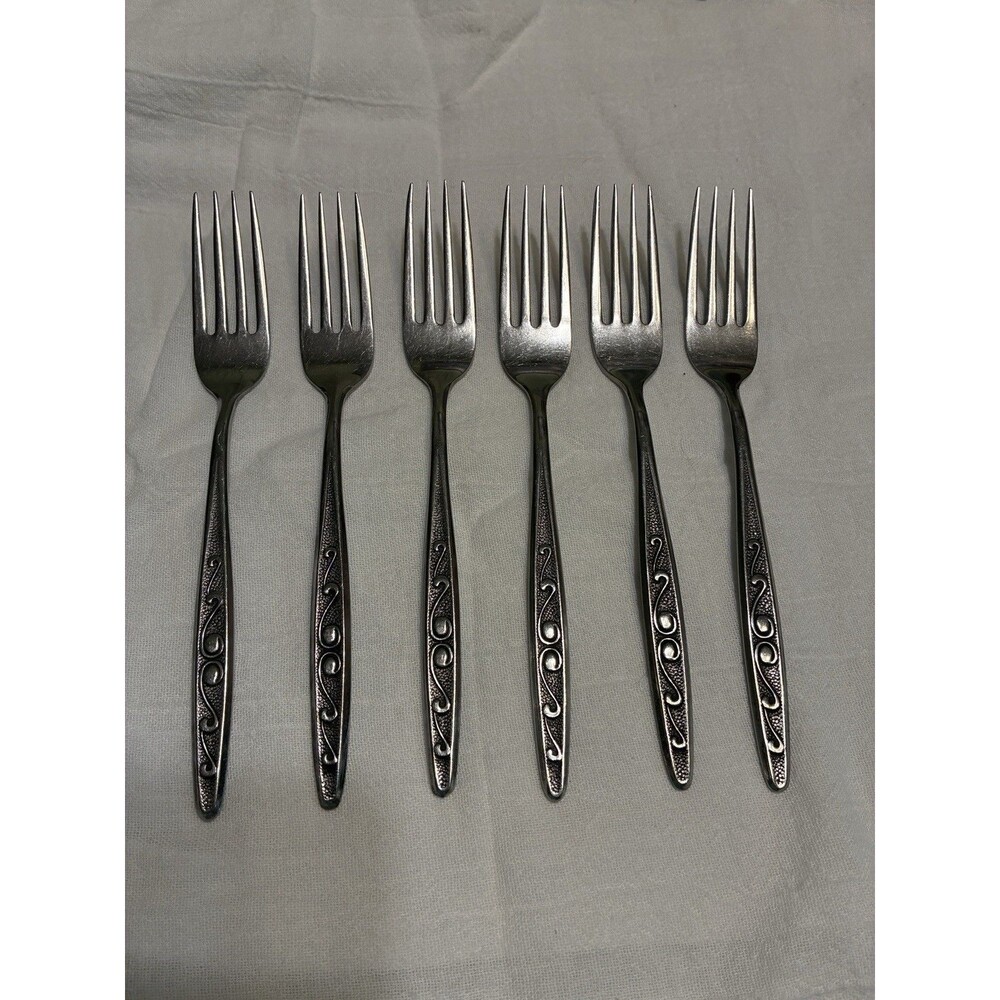 Vintage Hanford Forge RUTGERS Stainless Dinner Forks Lot Of 6 MCM Japan Flatware